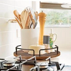 COZLUX Lazy Susan, Turntable Cabinet Organizer, 12 Inch Wood Table Top Spice Organizer For Kitchen Countertop, Pantry, Dining Tables, Rustic Brown Black 10 COZLUX Lazy Susan, Turntable Cabinet Organizer, 12 Inch Wood Table Top Spice Organizer For Kitchen Countertop, Pantry, Dining Tables, Rustic Brown Black -Peugeot Shop 51xXHYEzIjL