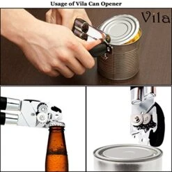 Vila Stainless Steel Cat & Dog Food Can Opener, Manual Lid Lifter, Bottle Opener, Easy To Turn Knob, Long, Comfortable Handles, Sharp Cutting Disc - Silver And Black, For Kitchen, Restaurant, Camping -Peugeot Shop 51xXh2UWqaL