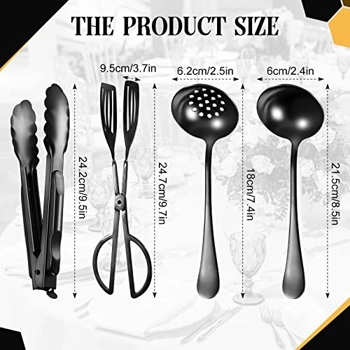 19 Pieces Serving Flatware Set Including Stainless Steel Spatulas, Forks, Spoons, Perforated, Soup, Skimmers Spoon, Buffet Tongs, Heavy Duty Black For Home Buffet(Black) 1 19 Pieces Serving Flatware Set Including Stainless Steel Spatulas, Forks, Spoons, Perforated, Soup, Skimmers Spoon, Buffet Tongs, Heavy Duty Black For Home Buffet(Black)