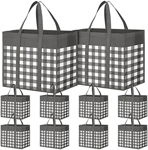 WOWBOX Reusable Grocery Bags,4-Pack, Foldable Reusable Shopping Tote Bags Bulk With Reinforced Handles,Large Storage Bags With Water Resistant Coating For Groceries,Multipurpose,Black-White 12 WOWBOX Reusable Grocery Bags,4-Pack, Foldable Reusable Shopping Tote Bags Bulk With Reinforced Handles,Large Storage Bags With Water Resistant Coating For Groceries,Multipurpose,Black-White - Image 12