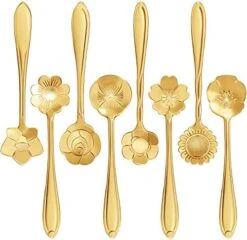 16 Pieces Stainless Steel Flower Coffee Spoon Dessert Spoon Sugar Spoon Ice Cream Spoon Stirring Spoon Tea Spoon Milkshake Spoon Set For Tableware Kitchen, Cafe Or Bar (Gold) -Peugeot Shop 51xbghri39L. AC