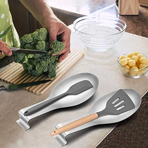 Spoon Rest Set Of 2 For Kitchen Counter Stove Top, Stainless Steel Utensil Rest Ladle Spatula Holder, Heavy Duty, Dishwasher Safe 4 Spoon Rest Set Of 2 For Kitchen Counter Stove Top, Stainless Steel Utensil Rest Ladle Spatula Holder, Heavy Duty, Dishwasher Safe - Image 4