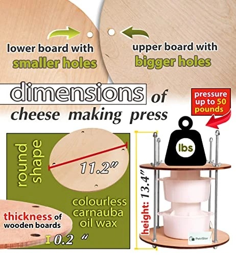 Wooden Cheese Press Diameter 11.2 In And 2 Cheese Making Forms 45 Oz Pressure Up To 50 Pounds Colorless 5 Wooden Cheese Press Diameter 11.2 In And 2 Cheese Making Forms 45 Oz Pressure Up To 50 Pounds Colorless - Image 5