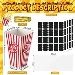 50 Set 28 Oz Popcorn Boxes With Clear Treat Bag Twist Ties Sticker Greaseproof Popcorn Bags Popcorn Buckets Red And White Colored Stripes Popcorn Containers For Carnival Party Movie Theater Decor