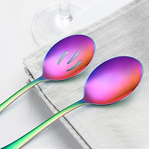 6-Piece Large Rainbow Serving Spoons, Rainbow Slotted Serving Spoons, 9.8Inch Stainless Steel Serving Utensils For Party Buffet Restaurant Banquet Dinner Catering, Dishwasher Safe 2 6-Piece Large Rainbow Serving Spoons, Rainbow Slotted Serving Spoons, 9.8Inch Stainless Steel Serving Utensils For Party Buffet Restaurant Banquet Dinner Catering, Dishwasher Safe - Image 2