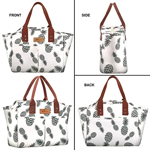 HOMESPON Fashionable Tote Reusable Insulated Lunch Bag Cooler Box With Pockets For Woman Man Work Shopping Or Travel (pineapple) 6 HOMESPON Fashionable Tote Reusable Insulated Lunch Bag Cooler Box With Pockets For Woman Man Work Shopping Or Travel (pineapple) - Image 6