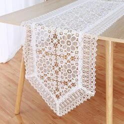 White Lace Table Runner Rectangle Embroidered Flowers Table Cloth For Table Outdoor Wedding Party Reception Table Decor （15.7 X 70 Inch）