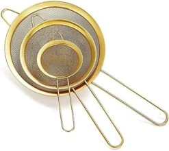 Gold Fine Mesh Strainer 3 Pieces Set, Golden Flour Sifter For Baking, Stainless Steel Clander, Gold Matcha Tea Strainer, Gravy Separator, Stasher Sieve Pasta Strainers -Peugeot Shop 51y9cSYNCKL. AC