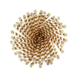 125 PCS Gold Striped Paper Straws Metallic Drinking Decoration 100% Biodegradable - Boxed 5 Individual Packs Of 25 Units -Peugeot Shop 51y9f5LgIXL