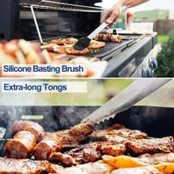 Grill Accessories Set, Stainless Steel BBQ Accessories, Heavy Duty Outdoor Barbeque Tools, 5Pc, Includes Kitchen Spatula, Tongs, Carving Fork, Knife, Basting Brush, Gifts For Man Dad -Peugeot Shop 51yCf52JQWL