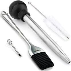 Steel Turkey Baster & Barbecue Basting Brush, With Flavor Injector And Cleaning Brush - By MiiKO