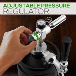 NutriChef PKBRTP110 Mini Keg Detachable Aluminum Regulator & Spout Easy Storage Under Pressure-Homebrew Growler Beer Dispenser, 128oz, Powder Coat Black Matte -Peugeot Shop 51yEw1r7EhL