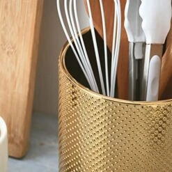 Ceramic Utensil Holder For Kitchen Counter, Cooking Utensil Holder, Gold Utensil Holder For Countertop, 5.1 W X 6.6 H Inches -Peugeot Shop 51yFOiUjz8L