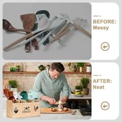 Extra Large Utensil Holder, 4 Compartments Utensil Holder For Kitchen Counter, Wood Utensil Holder Kitchen Utensil Organizer For Countertop & Hanging Option (Utensil Not Included) 10 Extra Large Utensil Holder, 4 Compartments Utensil Holder For Kitchen Counter, Wood Utensil Holder Kitchen Utensil Organizer For Countertop & Hanging Option (Utensil Not Included) -Peugeot Shop 51yO8GajWML