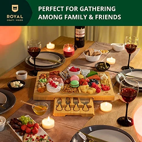 Unique Bamboo Cheese Board, Charcuterie Platter & Serving Tray Including 4 Stainless Steel Knife & Thick Wooden Server - Fancy House Warming Gift & Perfect Choice For Gourmets (Bamboo) 3 Unique Bamboo Cheese Board, Charcuterie Platter & Serving Tray Including 4 Stainless Steel Knife & Thick Wooden Server - Fancy House Warming Gift & Perfect Choice For Gourmets (Bamboo) - Image 3