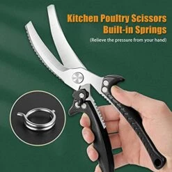 Poultry Shears, Multi-Purpose Kitchen Scissors, Heavy Duty Kitchen Shears With Unique Curve Blade, No Rust Cooking Knives For Turkey Poultry Chicken Meat Bone Nuts Cardboard (Black) -Peugeot Shop 51yR1nAEJ9L