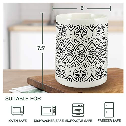 Kitchen Utensil Holder For Countertop, Large Ceramic Utensil Holder Farmhouse Utensil Crock For Kitchen & Dining Table, White Cooking Utensil Holder, Graffiti Style 002 2 Kitchen Utensil Holder For Countertop, Large Ceramic Utensil Holder Farmhouse Utensil Crock For Kitchen & Dining Table, White Cooking Utensil Holder, Graffiti Style 002 - Image 2