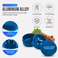 Metal Herb Grinder Knurled Top For Stronger Grip 3-Piece Large 2.7" (Blue) -Peugeot Shop 51yVzMw8e4L