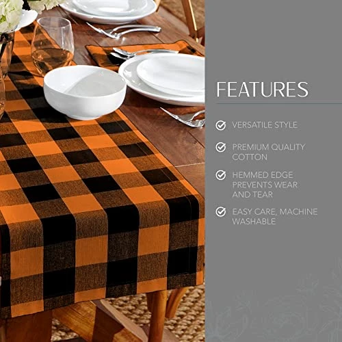 Use Living Fall Buffalo-Check Table Runner, Seasonal Farmhouse Table Runner, 13" W X 70" L, Orange And Black 2 Use Living Fall Buffalo-Check Table Runner, Seasonal Farmhouse Table Runner, 13" W X 70" L, Orange And Black - Image 2