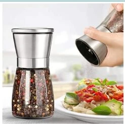 Professional Pepper Grinder - With Germany Hardened Carbon Steel Mechanism Rotor, Refillable Pepper Mill 6OZ Glass Adjust Coarseness (1PCS-Sliver-304） -Peugeot Shop 51yb80Dq57L