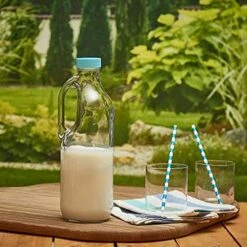 2 Pc 47oz Clear Glass Milk Bottles Glass Pitcher With Handle And Lids - Airtight Milk Container For Refrigerator Jug Water Juice Heavy Milk Bottle Liquid Containers For Kitchen -Peugeot Shop 51yc5Bz2SFL