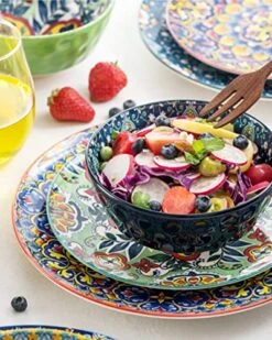 Ceramic Cereal, Soup Bowls Set Of 6-25 Oz Deep Colorful Porcelain Serving Bowls For Dinner, Pasta, Salad, Oatmeal - Bohemian Style -Peugeot Shop 51ydfCb5wdL