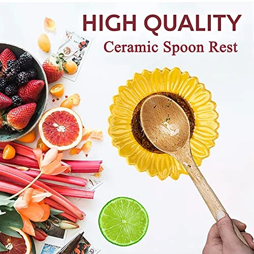 Spoon Rest Spoon Holder For Stove Top 2 PCS Spoon Rest For Kitchen Counter Spoon Rest For Stove Top Ceramic Spoon Rest Sunflower Shape 2 Spoon Rest Spoon Holder For Stove Top 2 PCS Spoon Rest For Kitchen Counter Spoon Rest For Stove Top Ceramic Spoon Rest Sunflower Shape - Image 2