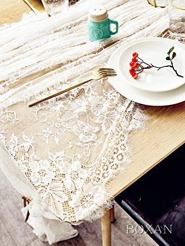 60x120 Inch Gorgeous White Lace Tablecloth Overlay Rose Vintage Embroidered, Romantic Boho Wedding Reception Table Decor, Baby & Bridal Shower Décor, Elegant Chic Outdoor Tea Party Tablecover 2 60x120 Inch Gorgeous White Lace Tablecloth Overlay Rose Vintage Embroidered, Romantic Boho Wedding Reception Table Decor, Baby & Bridal Shower Décor, Elegant Chic Outdoor Tea Party Tablecover - Image 2