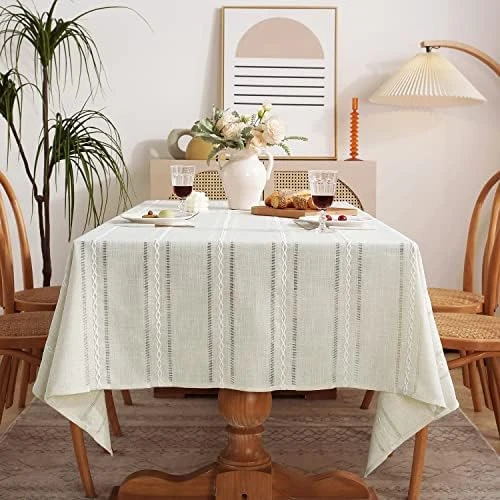 60 X 120 Inches Farmhouse Style Linen Tablecloths, Wrinkle Resistant Washable Dining Room Table Cloths For 8 Foot Rectangle Tables - Light Coffee 15 60 X 120 Inches Farmhouse Style Linen Tablecloths, Wrinkle Resistant Washable Dining Room Table Cloths For 8 Foot Rectangle Tables - Light Coffee - Image 15