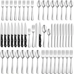 48-Piece Matte Black Silverware Set With Steak Knives For 8, Food-Grade Stainless Steel Flatware Set, Includes Spoons Forks Knives, Kitchen Cutlery For Home Office Restaurant Hotel 13 48-Piece Matte Black Silverware Set With Steak Knives For 8, Food-Grade Stainless Steel Flatware Set, Includes Spoons Forks Knives, Kitchen Cutlery For Home Office Restaurant Hotel -Peugeot Shop 51yi5GhYIpS. AC