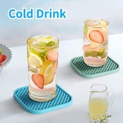 Silicone Coasters [6 Pack] ME.FAN Coasters For Drinks,Drink Coasters With Holder - Cup Mat - Non-Slip, Non-Stick, Stay Put, Deep Tray - Prevents Furniture And Tabletop Damages Square Nave Blue -Peugeot Shop 51yiMtBJzEL