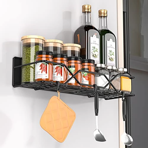 Stofiro Magnetic Spice Rack For Refrigerator, 4 Pack Spice Rack Organizer, Super Strong Magnetic Spice Racks With 4 Removable Hooks, Sturdy & Multiple Use, Saving Space & Keeping Tidy(Black) 4 Stofiro Magnetic Spice Rack For Refrigerator, 4 Pack Spice Rack Organizer, Super Strong Magnetic Spice Racks With 4 Removable Hooks, Sturdy & Multiple Use, Saving Space & Keeping Tidy(Black) - Image 4