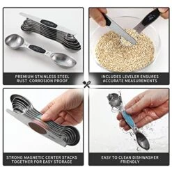 Magnetic Measuring Spoons Set, 9 Pieces Stainless Steel 18/8 Teaspoon Measuring Spoons Set Stackable Fits In Spice Jars Or Liquid -Peugeot Shop 51ysPoizWTL