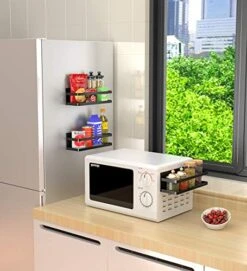 Alphyse Magnetic Spice Rack, 11.8 Inch Magnetic Shelf For Refrigerator, Strong Magnetic Fridge Organizer, Space Saving Magnetic Kitchen Organizer With 2 Removable Hooks (Black，2 Pack) -Peugeot Shop 51ywTi8BPTL