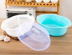 3 In 1 Dish Tub And Colander Set With Lid, Vegetable Washer With Bowl, Dishpan Strainer Basket Lettuce Washer And Dryer - Water Drain And Compact Storage(Blue) - 4 Quarts -Peugeot Shop 51yxNpZnJCL