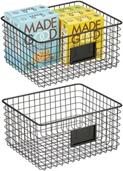 MDesign Large Steel Wire Storage Organizer Bin Baskets With Label Slot - Kitchen Pantry, Bathroom, Cabinet, Cupboard, Organizing Holder For Food, Snacks, Produce - Omaha Collection - 2 Pack - Black -Peugeot Shop 51z3lqUzswL. AC