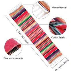2 Pack Mexican Serape Table Runners 14 X 84 Inch For Mexican Party Wedding Decorations Outdoor Picnics Dining Table, Fringe Cotton Handwoven Table Runner