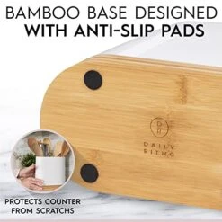 Arge Kitchen Utensil Holder For Countertop With Bamboo Wooden Base | Minimalistic Cooking Utensils | Farmhouse White Ceramic Tool Crock | Cylindrical Oval Shape | Counter Organizer For Spatula -Peugeot Shop 51z87etpsyL