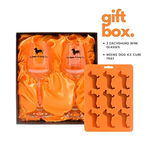 Dachshund Gifts Set With 2 Dachshund Wine Glasses And Weenie Dog Ice Cube Tray, Perfect For The Weiner Dog Lover - Gift Box (Black) 3 Dachshund Gifts Set With 2 Dachshund Wine Glasses And Weenie Dog Ice Cube Tray, Perfect For The Weiner Dog Lover - Gift Box (Black) - Image 3