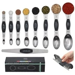 Magnetic Measuring Spoons Set, 9 Pieces Stainless Steel 18/8 Teaspoon Measuring Spoons Set Stackable Fits In Spice Jars Or Liquid