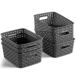 T Of 6 Plastic Storage Baskets - Small Pantry Organizer Basket Bins - Household Organizers With Cutout Handles For Kitchen Organization, Countertops, Cabinets, Bedrooms, And Bathrooms