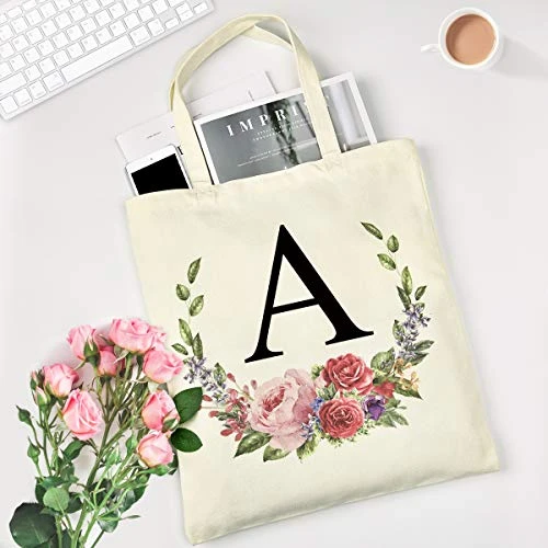 Personalized Floral Initial Tote Bag For Women Canvas Tote Bags Reusable Grocery Bags Shopping Bags 1 Personalized Floral Initial Tote Bag For Women Canvas Tote Bags Reusable Grocery Bags Shopping Bags