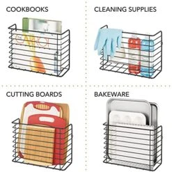 MDesign Farmhouse Metal Wire Wall & Cabinet Door Mount Kitchen Storage Organizer Basket Rack - Mount To Walls And Cabinet Doors In Kitchen, Pantry, And Under Sink - 2 Pack - Black -Peugeot Shop 51zR41E4vVL