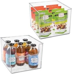 Modern Wide Plastic Open Front Dip Storage Organizer Bin Basket For Kitchen Organization - Shelf, Cupboard, Cabinet, And Pantry Organizing Decor - Ligne Collection - 2 Pack - Clear -Peugeot Shop 51zSmogbmFL. AC