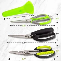 3 Pack Kitchen Scissors Set - Heavy Duty Kitchen Shears - For Chicken, Poultry, Fish And Food Cutting - Rustproof Stainless Steel - Dishwasher Safe - Black And Green
