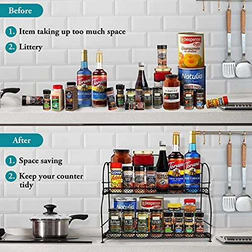 Spice Rack Organizer For Countertop, 2-Tier Spice Organizer For Kitchen Cabinet, Farmhouse Foldable Seasoning Organizer Standing Storage With Guardrail And Mesh Design, Bathroom Organizer 6 Spice Rack Organizer For Countertop, 2-Tier Spice Organizer For Kitchen Cabinet, Farmhouse Foldable Seasoning Organizer Standing Storage With Guardrail And Mesh Design, Bathroom Organizer - Image 6