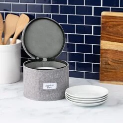 China Storage Container For Saucer And Appetizer Plates - 7" W X 5.5" H - Includes 12 Felt Dividers. Hard Shell And Stackable -Peugeot Shop 51ziIBKaxPL