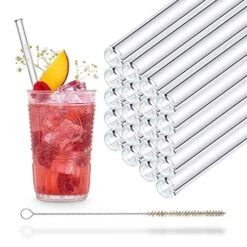 ALM Glass Straws - 20x 8 Inch Reusable Drinking Straws + Plastic-Free Cleaning Brush - Dishwasher Safe - Eco-Friendly - Perfect For Parties, Cocktails - Made In Germany