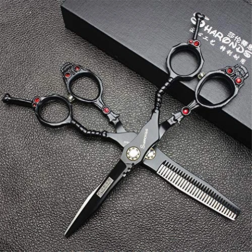 6.0 Inch Professional Hairdressing Scissors Set Hairstylists Upscale Hair Modeling Barber Cutting Thinning Shears 440C Steel Skull Handle Fine Polishing Hairdressers Salon Supplies 2 6.0 Inch Professional Hairdressing Scissors Set Hairstylists Upscale Hair Modeling Barber Cutting Thinning Shears 440C Steel Skull Handle Fine Polishing Hairdressers Salon Supplies - Image 2