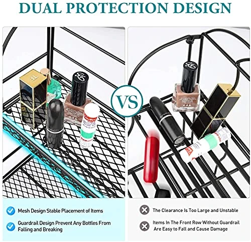 Spice Rack Organizer For Countertop, 2-Tier Spice Organizer For Kitchen Cabinet, Farmhouse Foldable Seasoning Organizer Standing Storage With Guardrail And Mesh Design, Bathroom Organizer 2 Spice Rack Organizer For Countertop, 2-Tier Spice Organizer For Kitchen Cabinet, Farmhouse Foldable Seasoning Organizer Standing Storage With Guardrail And Mesh Design, Bathroom Organizer - Image 2